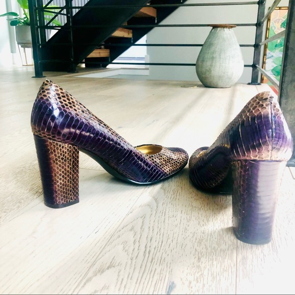 BCBG Purple Textured Rattlesnake Block High Heels - Picture 2 of 12
